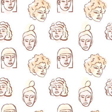 Çağdaş soyut kadınlar kusursuz desenler, çeşitli sanat eserleri yüzleri ve pastel şekillerle portreler çizerler..