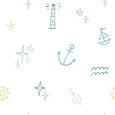 Karalama, eskiz çapası, gemi, kutup yıldızı, deniz feneri, dalgalar, deniz yıldızı, direksiyon...