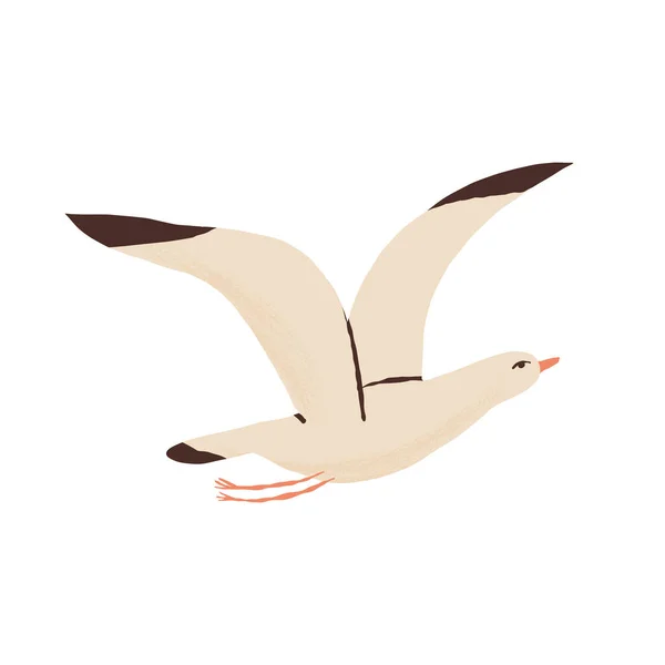 Der Möwenvogel ist im Flug. Frieden, Symbol der Freiheit. Von Hand gezeichneter Vektor isolierte Animal Illustration. — Stockvektor
