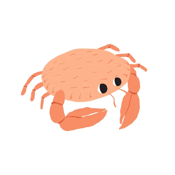 Cute crab with big eyes, kawaii inhabitant of the seas and oceans. Hand-drawn vector childish illustration. — Stockvector