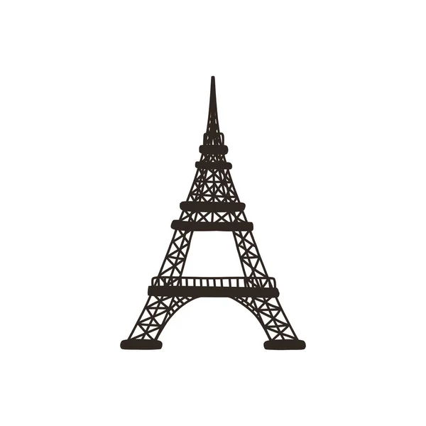 Sketch style, doodle, line art Eiffel tower icon, famous France sightseeing place, the beauties of the Paris city. — Wektor stockowy