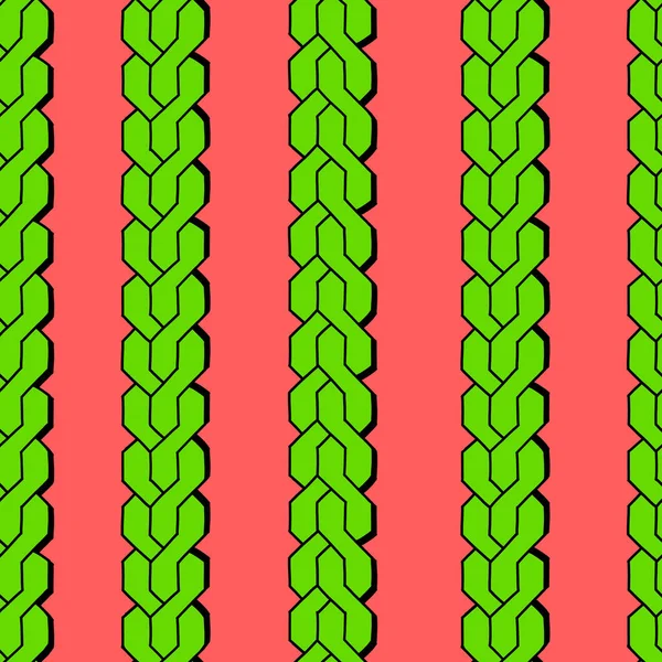 Jolie ambiance des années 90 motif sans couture avec des chaînes vertes fluo dessinées à la main ou des tresses sur fond rose vif. — Image vectorielle