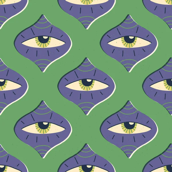 All-seeing eye, third eye, esoteric, indigo, mystic, magic vision seamless pattern. Color of the year retro repeat.