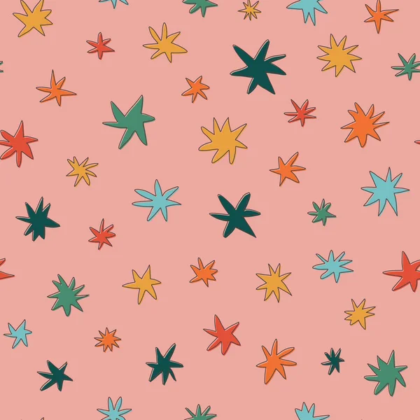 Mignon étoiles motif sans couture dans le style rétro des années 1970. Illustration vectorielle pour papier peint, papier d'emballage, impression tissu — Image vectorielle