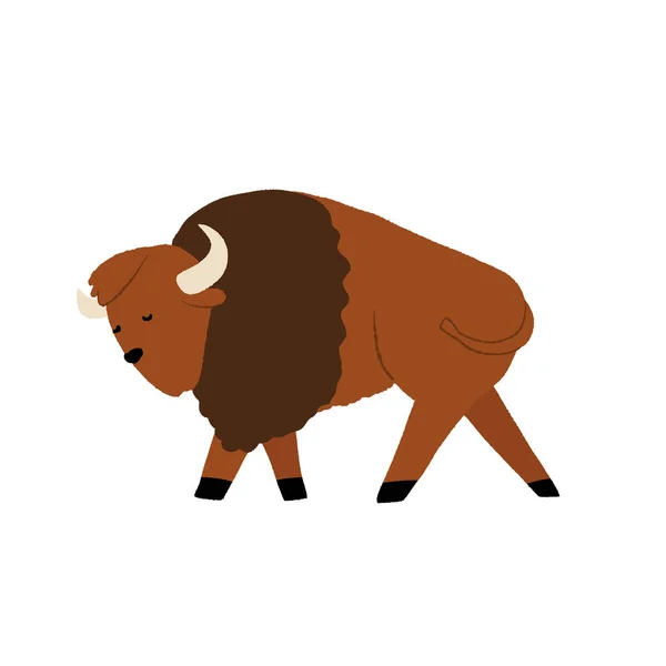 Schattig met de hand getekend Amerikaans buffel, Zuid-Amerika wilde stier, bizons dier. Cartoon vector geïsoleerde illustratie. — Stockvector
