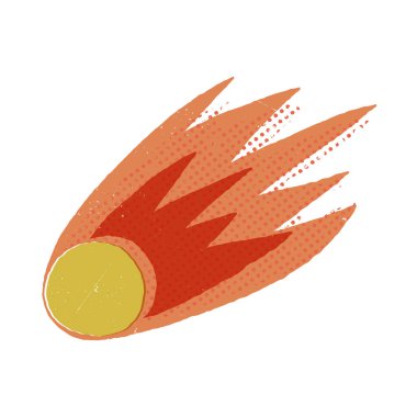 Ateşli kuyruklu sevimli retro kuyruklu yıldız, noktalı dokusu olan yanlış basım tarzında gök cismi..