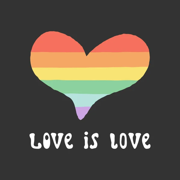 Rainbow Heart Lgbtq Flag Colors Love Love Hand Lettering 70S —  Vetores de Stock