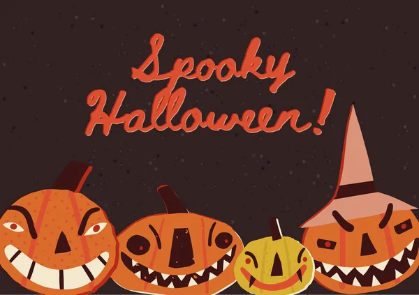 Retro Style Vector Halloween Greeting Card Design Creepy Jack Lantern ロイヤリティフリーストックベクター