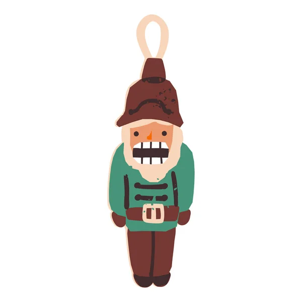 Cute Hand Drawn Nutcracker Christmas Tree Bauble Retro Toy Soldier — Stock Vector