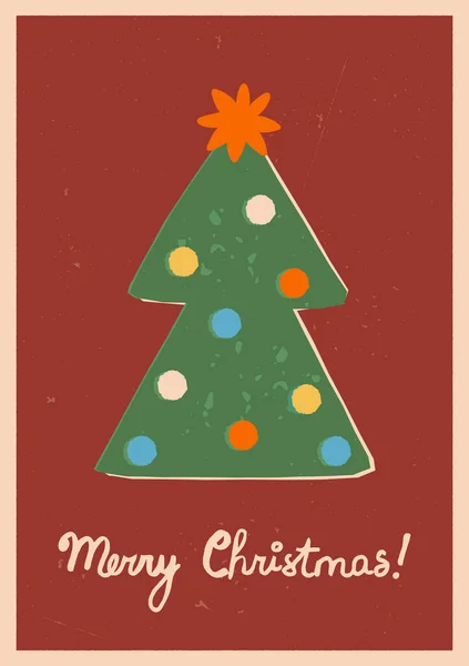 Merry Christmas Retro Greeting Card Hand Lettering Cute Decorated Christmas — Stockový vektor