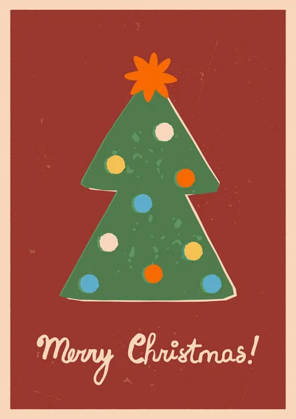 Merry Christmas Retro Greeting Card Hand Lettering Cute Decorated Christmas ストックベクター