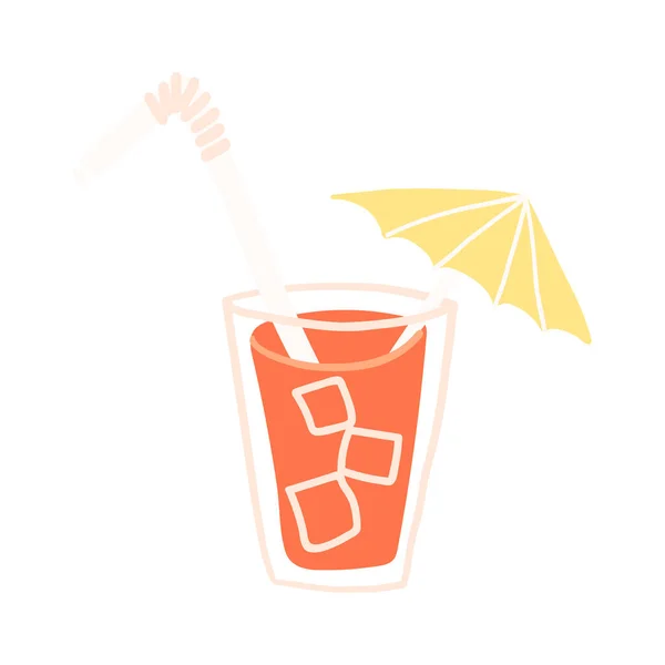 橙柠檬水玻璃杯装饰纸伞和稻草 一种新鲜的柑橘类饮料加冰 冷自制或有机饮料 维生素水 孤立的矢量手绘图解 — 图库矢量图片