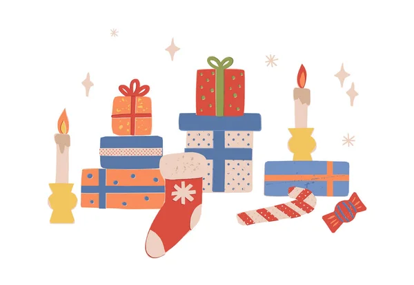 Natal Ano Novo Férias Inverno Cartão Saudação Estilo Retro Design — Vetor de Stock