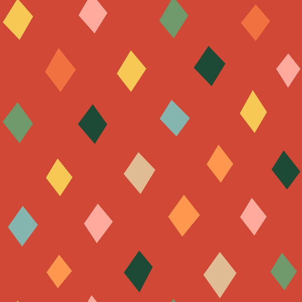 Cute hand-drawn abstract seamless pattern with doodle lozenges or mosaic. Bright colors vector isolated illustration for wrapping paper, wallpaper, coverage, fabric and textile print and other design.