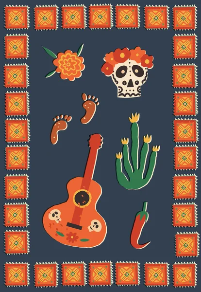 Day Dead Dia Los Muertos Retro Banner Vector Flyer Greenting — стоковый вектор