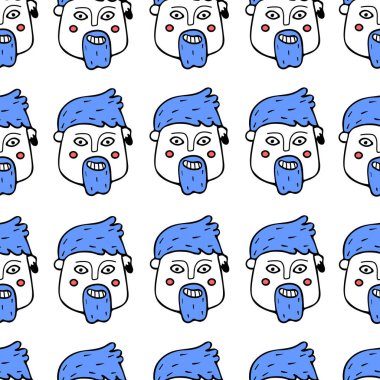 Çizgi film suratlı kusursuz bir desen. Karalama biçiminde vektör illüstrasyonu