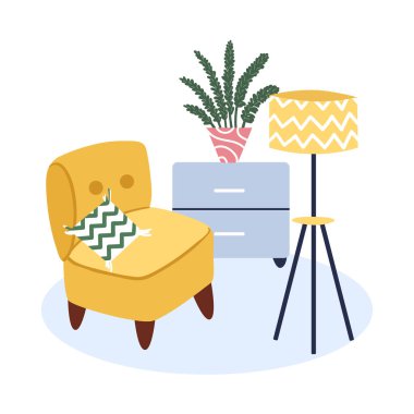 Güzel iç mekan. Modern oda içi. Vektör illüstrasyonu.