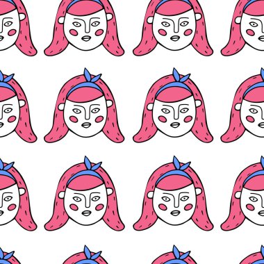 Güzel yüzlü, kusursuz bir desen. Çizgi film tarzında vektör illüstrasyonu.