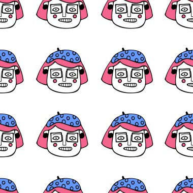 Kadın başlarıyla kusursuz desen. Karalama biçiminde vektör illüstrasyonu.