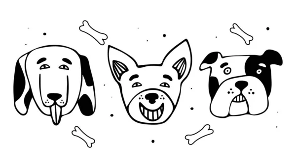 Juego Perros Cómicos Ilustración Vectorial Estilo Doodle — Archivo Imágenes Vectoriales