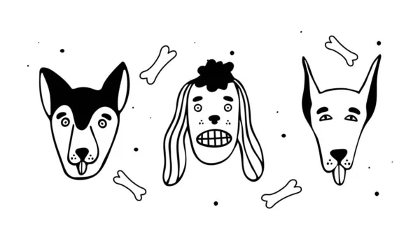 Set Mit Verschiedenen Comic Köpfen Von Hunden Vektor Illustration Doodle — Stockvektor