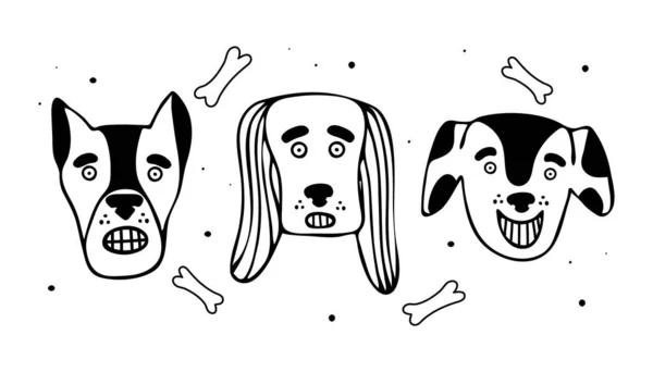 Tecknade Hundar Hundhuvud Vektorillustration Doodle Stil — Stock vektor