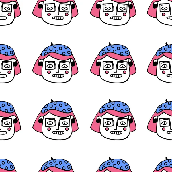 Kadın başlarıyla kusursuz desen. Karalama biçiminde vektör illüstrasyonu.