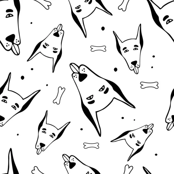 Seamless Pattern Dog Head Doberman Vector Illustration Doodle Style — Stock Vector