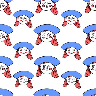 Kadın kafasında kusursuz desen. Karalama biçiminde vektör illüstrasyonu.