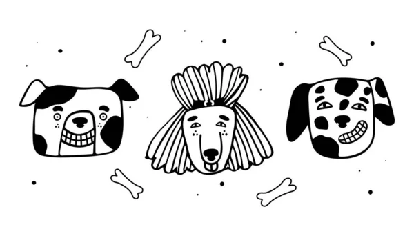 犬の異なる品種のセット かわいい犬の頭 ドアスタイルのベクトルイラスト — ストックベクタ