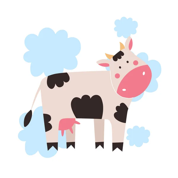 Animal Granja Bonita Vaca Dibujos Animados Ilustración Vectorial — Archivo Imágenes Vectoriales