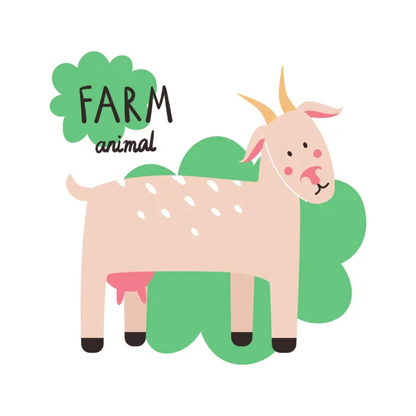 Farm Animal Cute Goat Cartoon Style Vector Illustration — Stock Vector