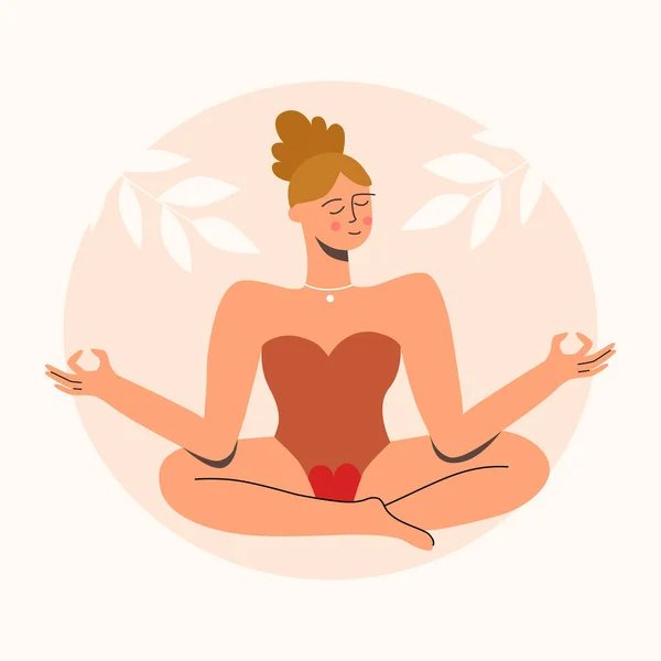 Menstruatiecyclus Kritieke Dagen Pms Gelukkige Vrouw Mediteert Ontspant Tijdens Pms — Stockvector