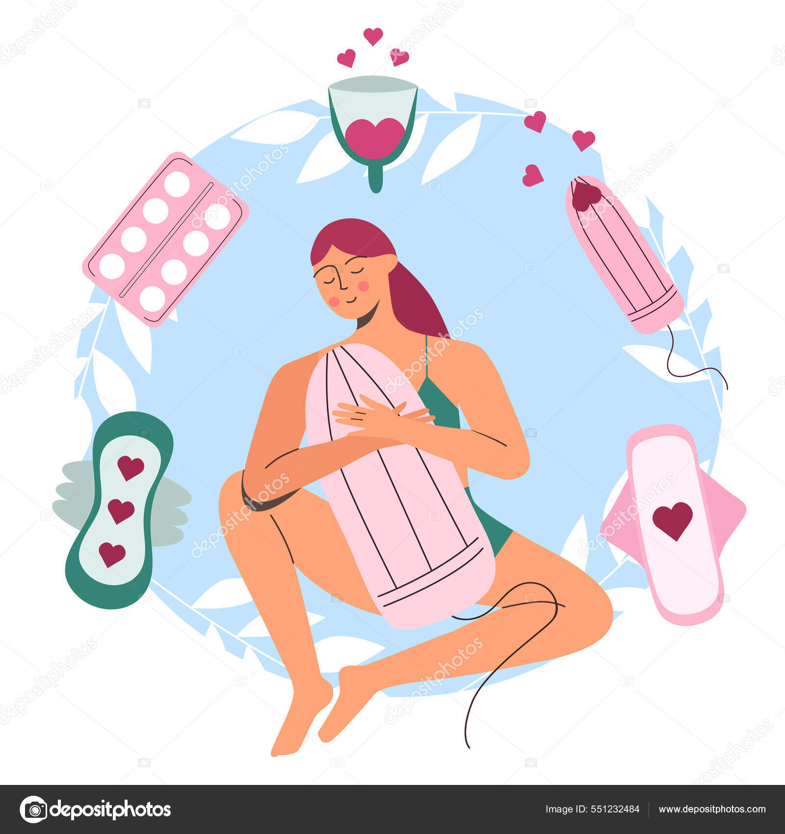 Pms Menstrual Cycle Woman Holding Tampon Hygiene Items Vector Illustration  Stock Vector Image by ©ZefirkaKsu #551232484