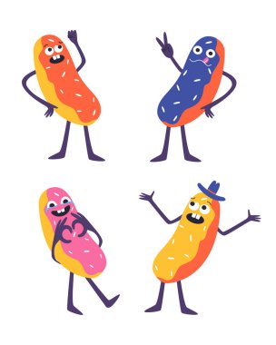 Farklı duyguları olan bir eklem seti. Çizgi film tarzında şirin kekler. Vektör illüstrasyonu.