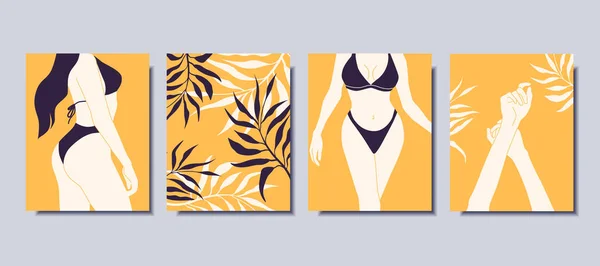 Modern Bright Posters Minimalistic Posters Women Bathing Suit Vector Illustration 免版税图库矢量图片