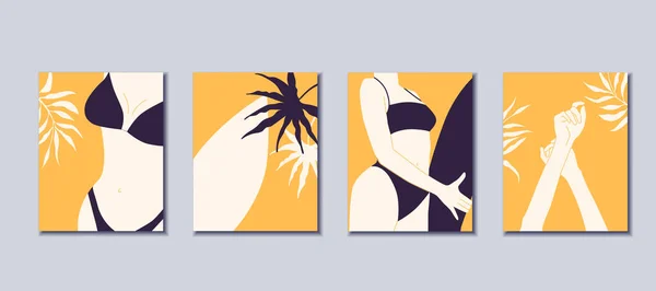 Collection Posters Women Woman Swimming Suit Surf Woman Minimalism Vector 免版税图库矢量图片