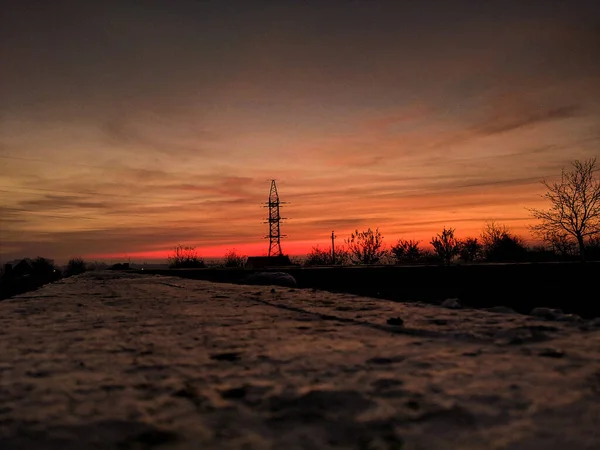 Piękny Zachód Słońca Nad Polem — Zdjęcie stockowe