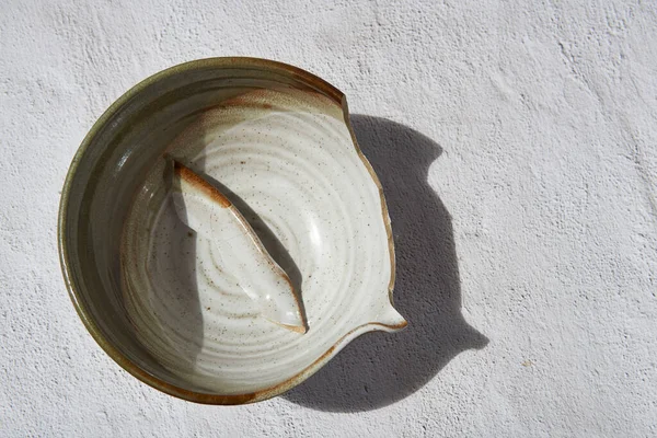 Broken Porcelain Bowl Piece White Background Broken Noodle Bowl — Stock Photo, Image