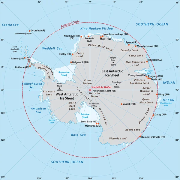 Mapa antártico — Archivo Imágenes Vectoriales