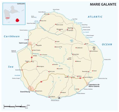 Marie Galante Adası 'nın yol haritası, Guadeloupe' un bir parçası.