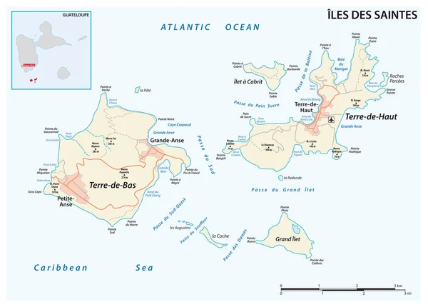 Mapa Drogowa Wysp Les Saintes Część Gwadelupy — Wektor stockowy