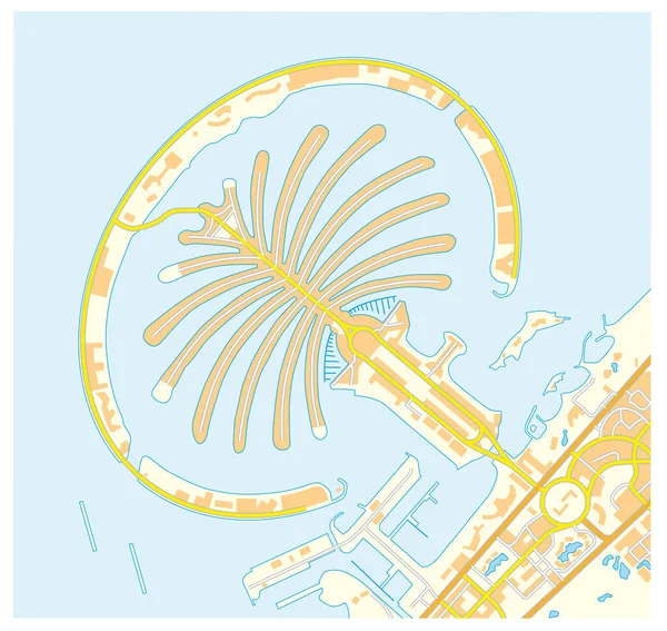 Mapa Estradas Vector Palm Jumeirah Islands Dubai Emirados Árabes Unidos — Vetor de Stock