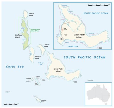 Palm Adaları 'nın vektör haritası, Queensland, Avustralya