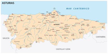 Asturias İspanyol özerk toplumunun vektör haritası