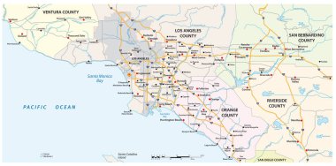 Büyük Los Angeles bölgesinin vektör sokak haritası, Kaliforniya, ABD