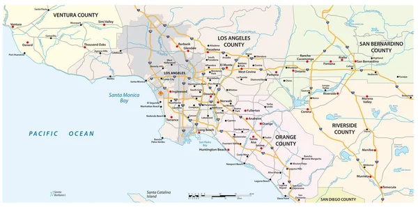 Büyük Los Angeles Bölgesinin Vektör Sokak Haritası Kaliforniya Abd — Stok Vektör