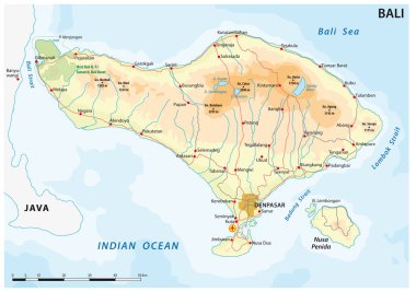 Endonezya 'nın Bali adasının yol vektör haritası