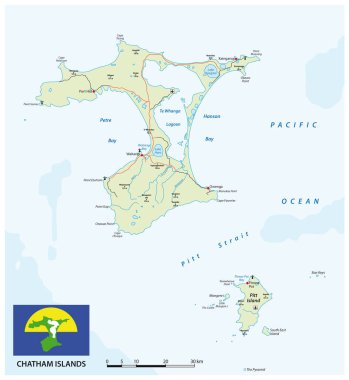 vector map of New Zealand archipelago Chatham Islands with flag clipart