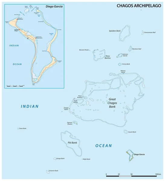 Mappa Vettoriale Dell Arcipelago Chagos Territorio Britannico Dell Oceano Indiano — Vettoriale Stock